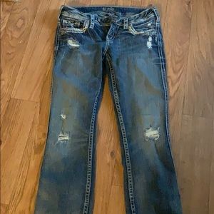 NWOT silver low rise baby boot jeans!
